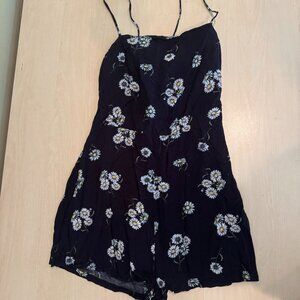 Navy Blue White Floral Spaghetti Strap Romper Size 10